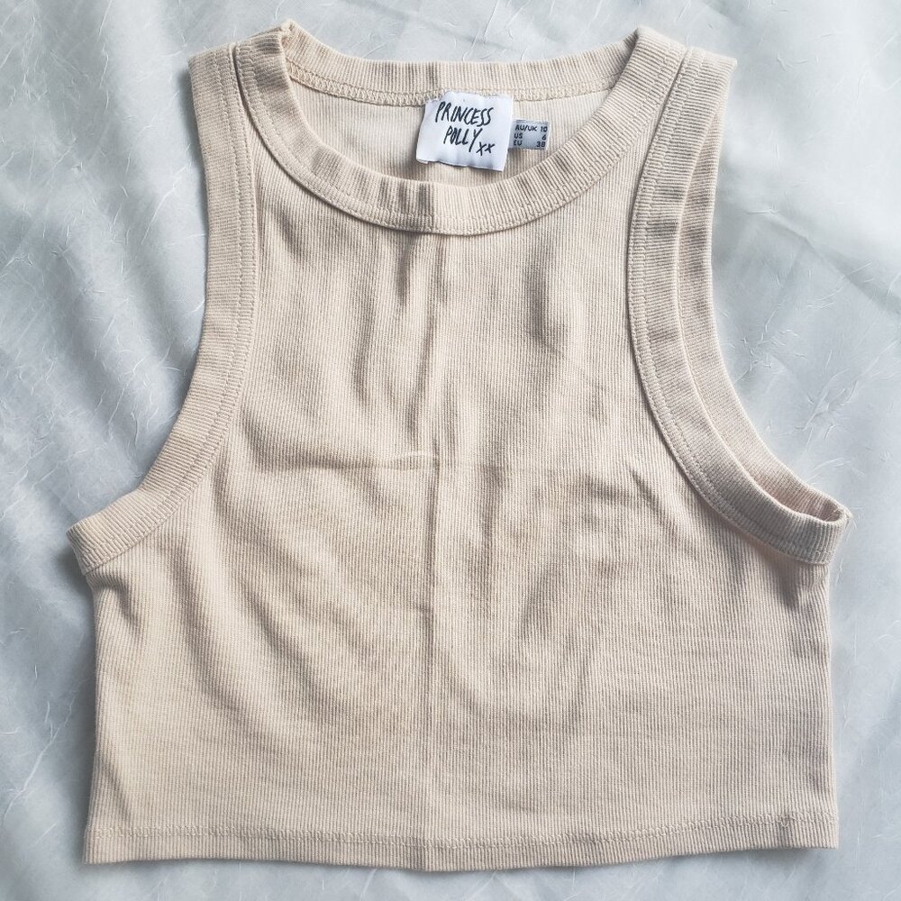 Princess Polly Organic Cotton Crop tank top size small Beige
